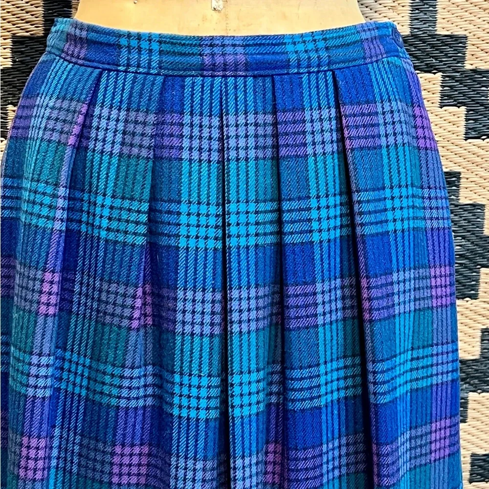 VINTAGE Pendleton‎ 70a 80s tartan plaid pleated wool midi skirt dark academia